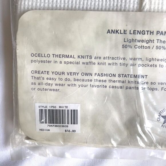 Vintage 70s 80s Ocello Warmwear baselayer pant SZ M Thermal Knit Women White NWT - Picture 6 of 6